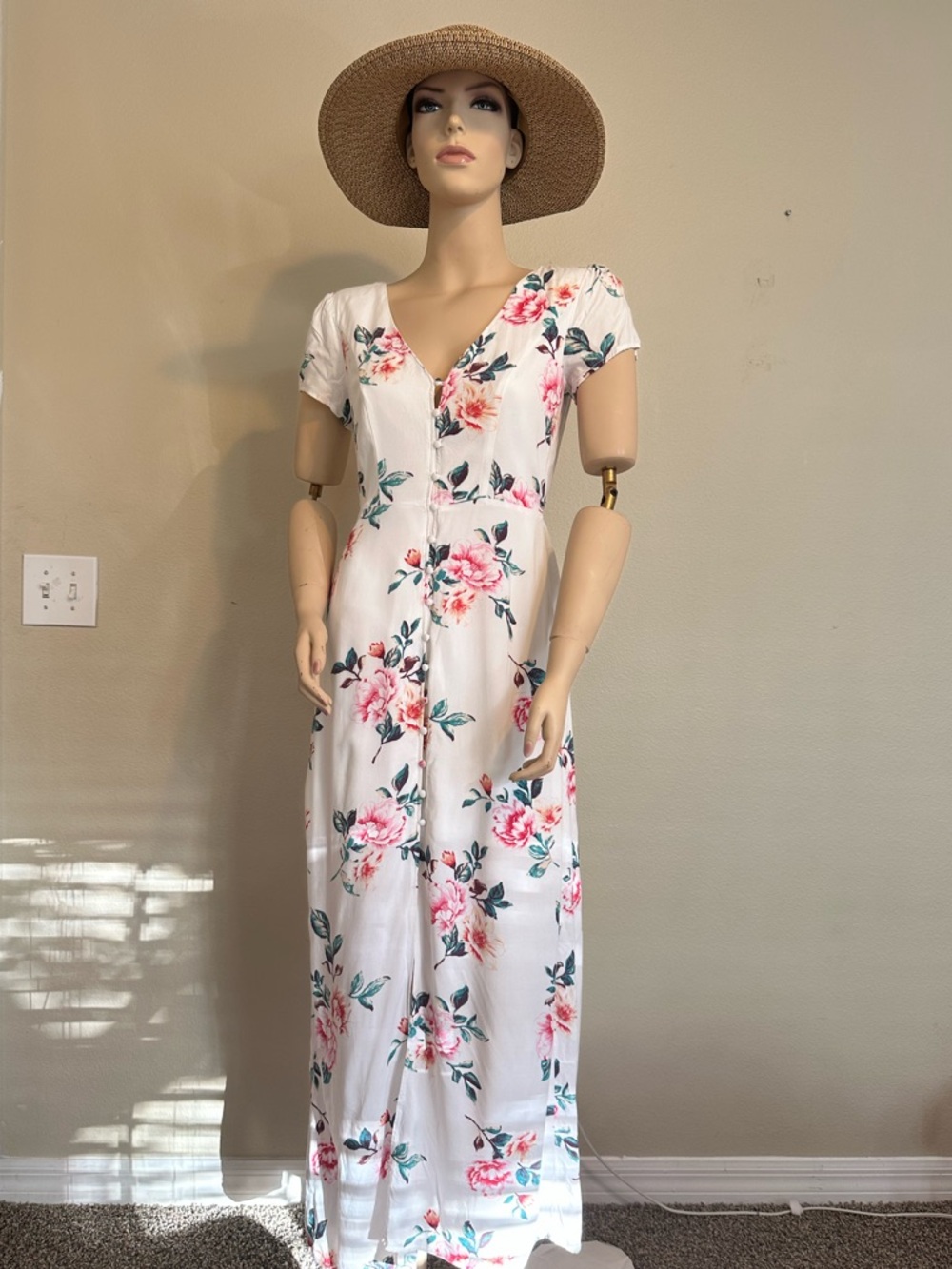 Trixxi White Maxi Dress with Pink Rose Print